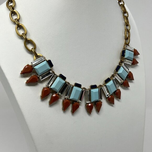 Vintage J. Crew Aqua Bronze Striking Combination Statement Crystal Necklace - Picture 5 of 12
